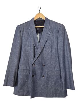 Wooyoungmi Double-Breasted cotton linen blend denim like Slate Blazer